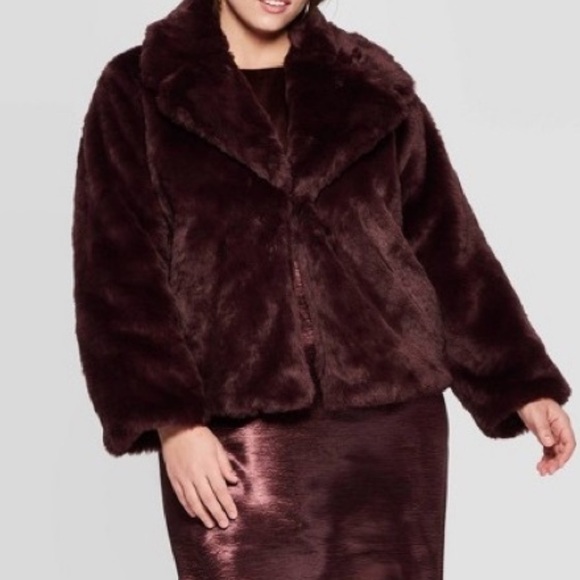 Target x A New Day Faux Fur Jacket in Burgundy - Picture 1 of 5